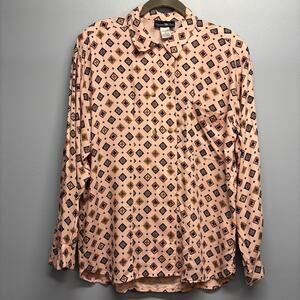 VTG Hunters Run Women’s S Pink Button-up Blouse/Geometric Pattern/Double Buttons